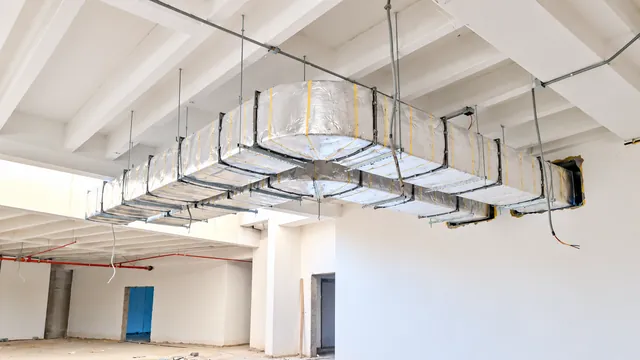 Suspended rectangular ductwork in an open ceiling