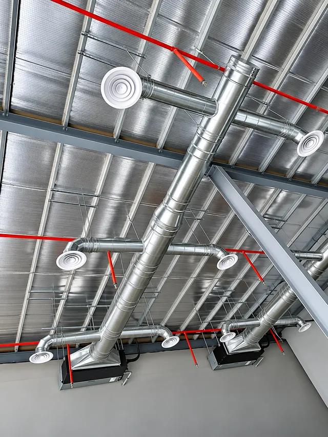 Spiral round ductwork with ceiling diffusers