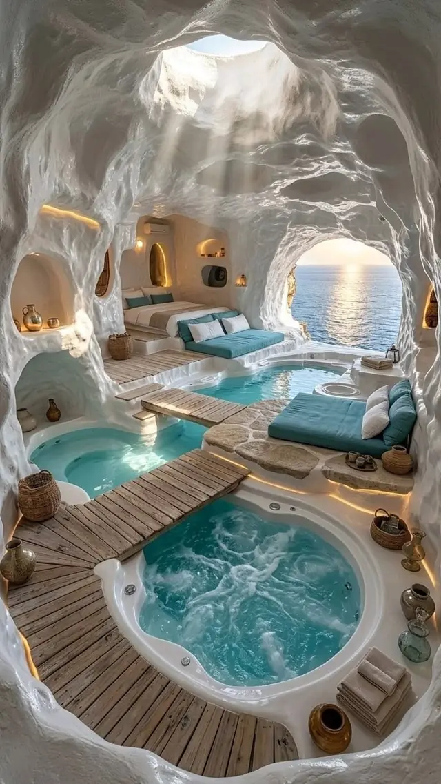 Design concept: cave spa suite with circular whirlpool