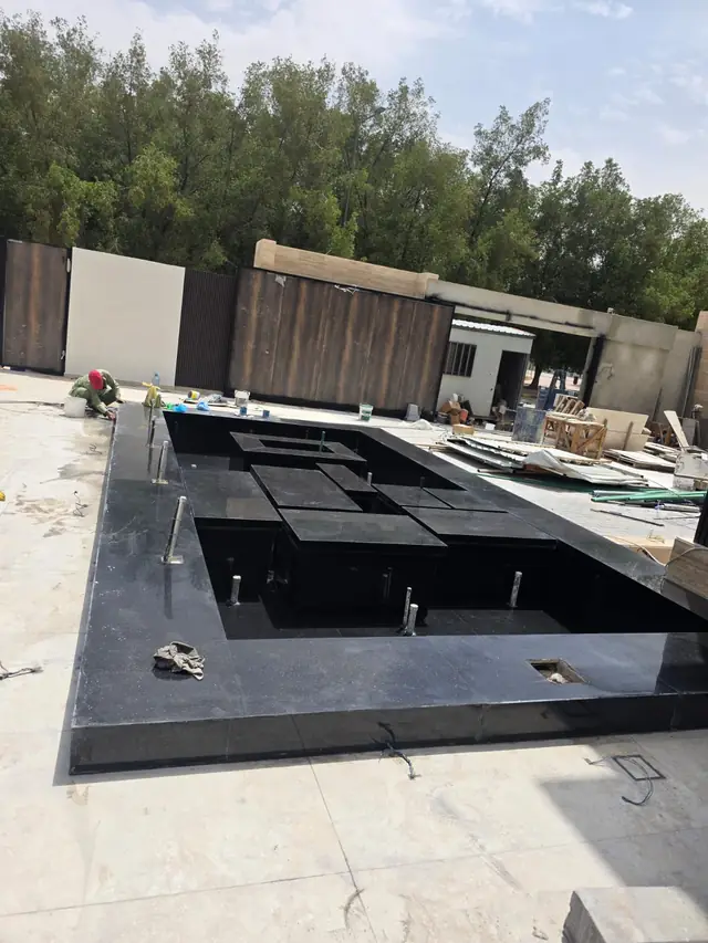 Outdoor spa shell after waterproofing, before finishing