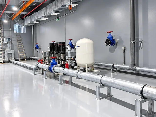 Pump station with pipe network and expansion vessel
