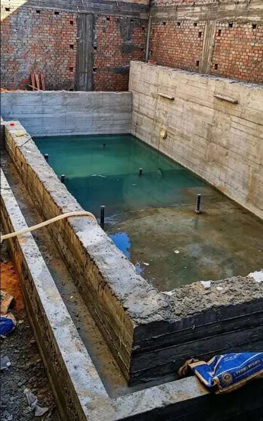 Water-tightness fill test of the concrete basin