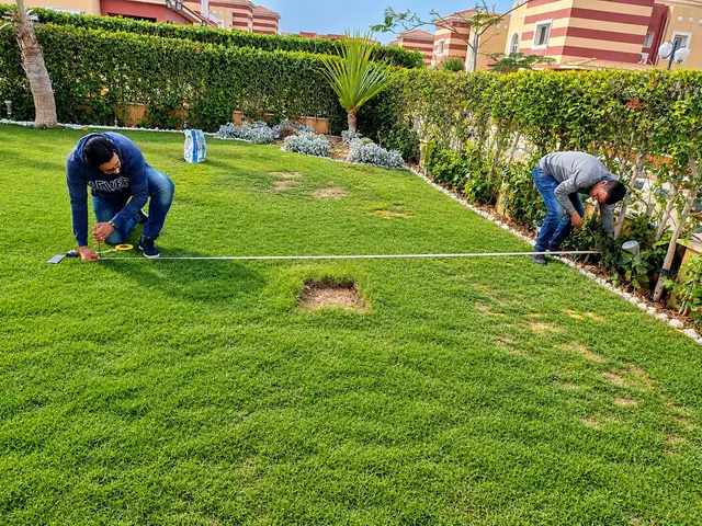 Setting out the pool outline in the garden