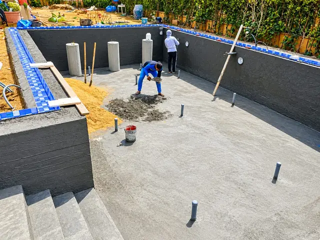 Waterproofed basin with fittings prior to finishing