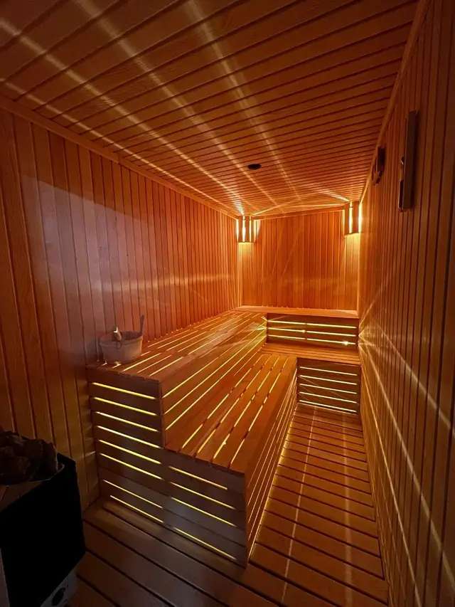 Sauna with concealed linear lighting