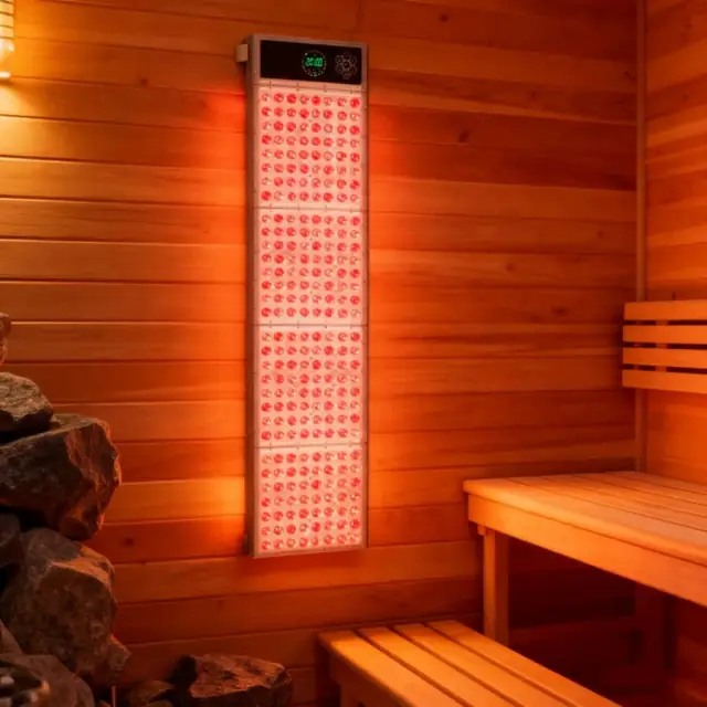Sauna with red-light panel and digital control