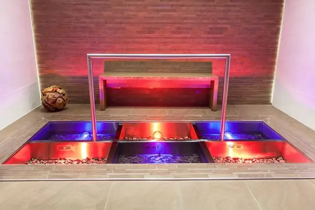 Kneipp path with alternating basins and colour lighting