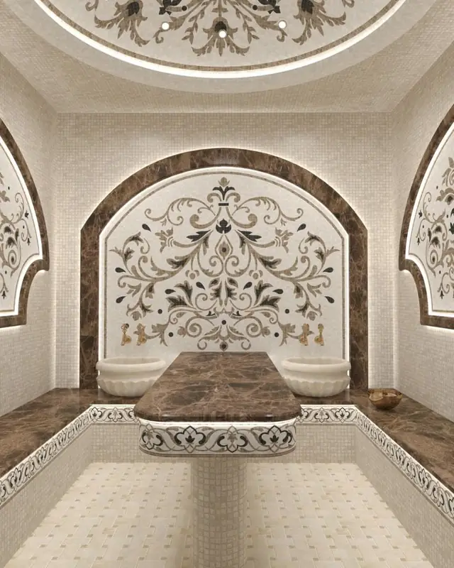 Design concept: Moroccan hammam with marble ornament